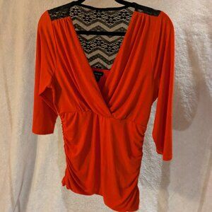 Torrid plus size 0 red long sleeve and black lace top